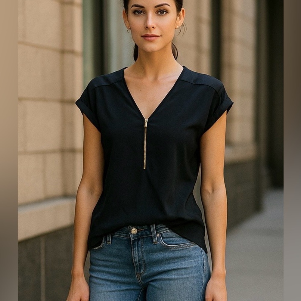 Express Black Blouse with Zipper